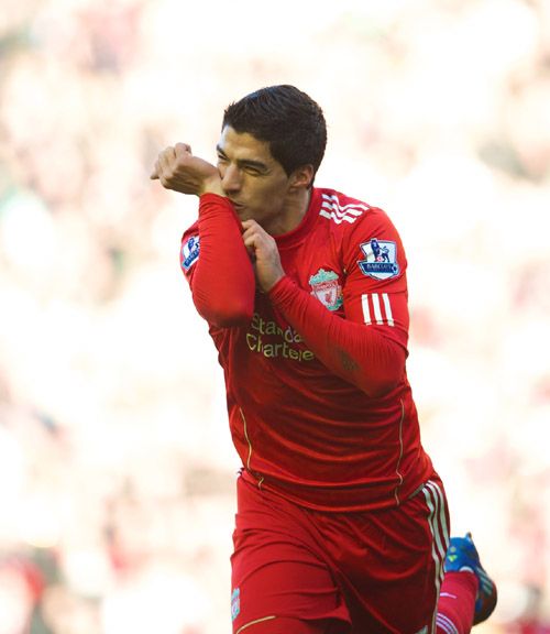 Luis Suarez reacts to Liverpool reaching the Europa League final