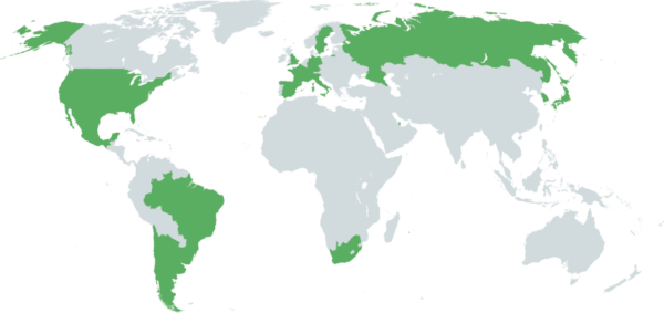 Map of countries which have hosted the FIFA Men's World Cup